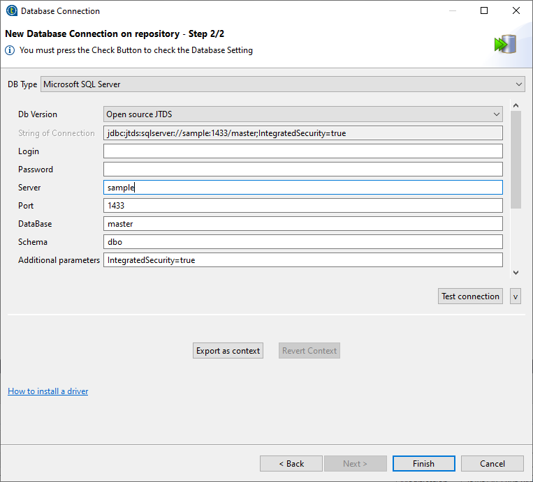 New Talend database connection