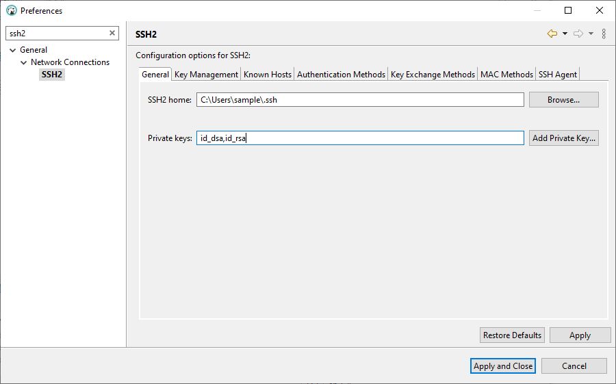 DBeaver SSH2 in Preferences