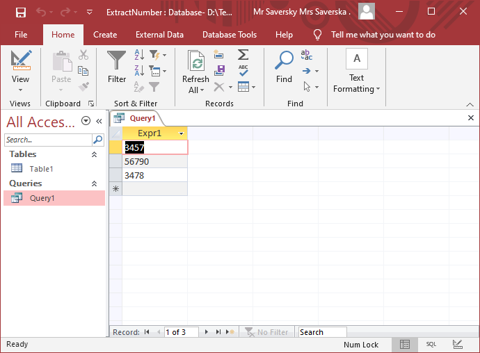 Microsoft Access final result