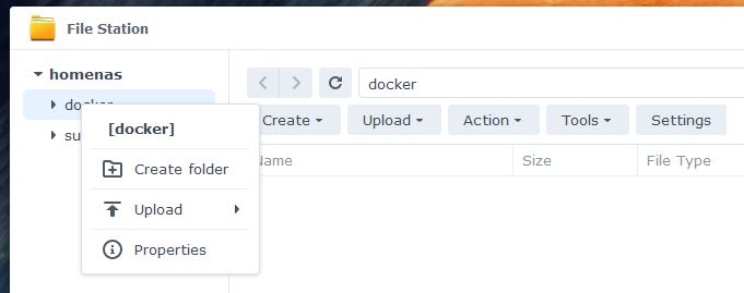 Create grafana Subfolder in docker Folder in Synology NAS