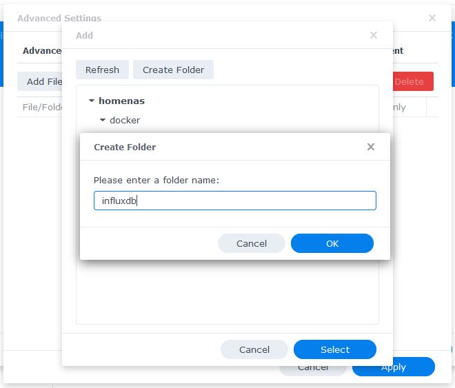 Create InfluxDB Folders in Synology NAS