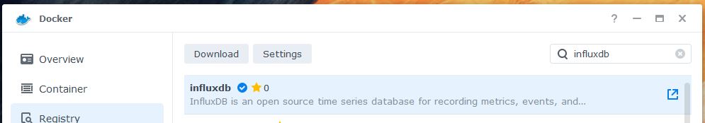 Download Latest 1.x InfluxDB Image in Synology NAS