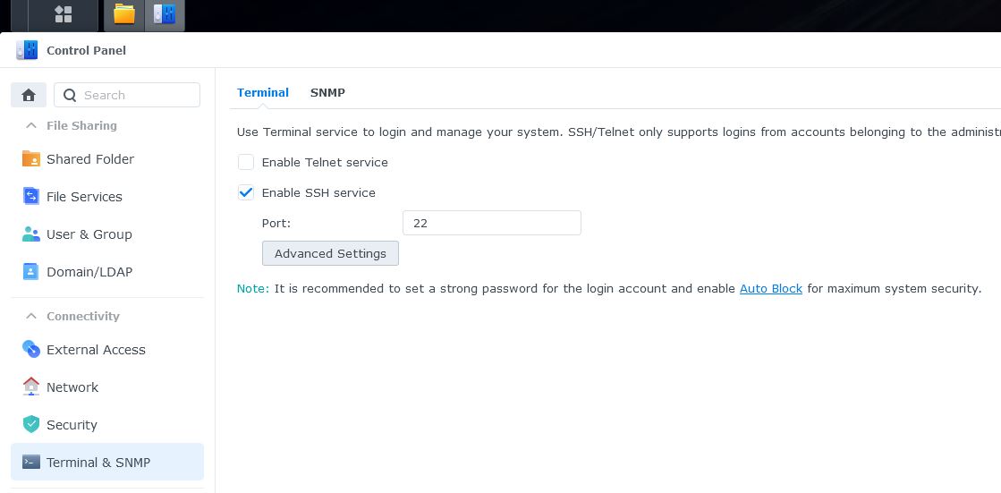 Enable SSH Service in Synology NAS