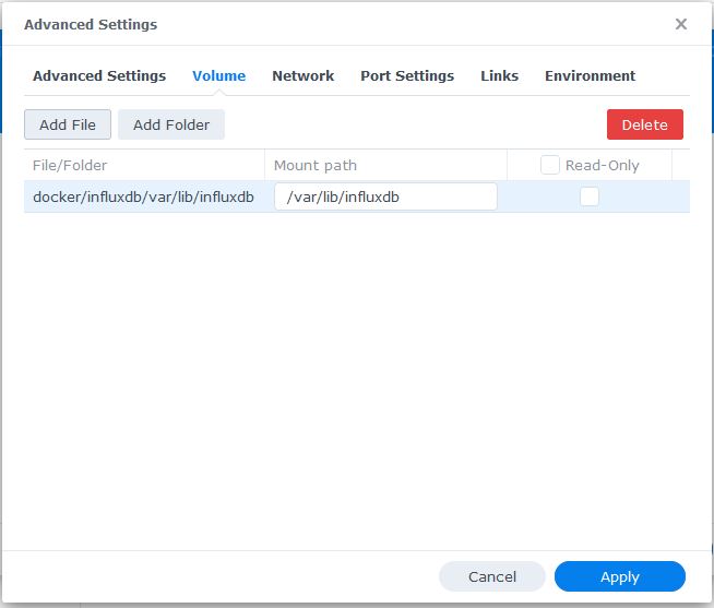 Map InfluxDB Folder to Docker Image Folder in Synology NAS
