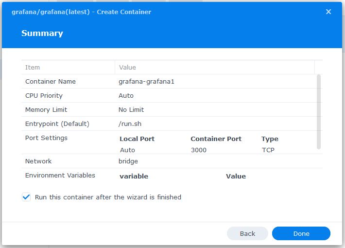 Run Grafana Container in Synology NAS