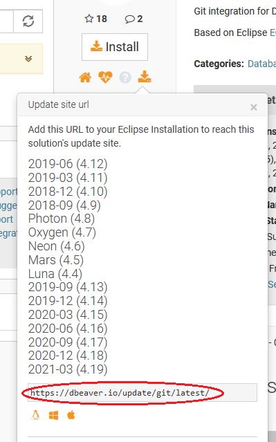 DBeaver Git Extension Update Site URL