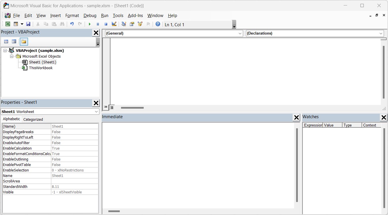 Microsoft Excel VBA Editor