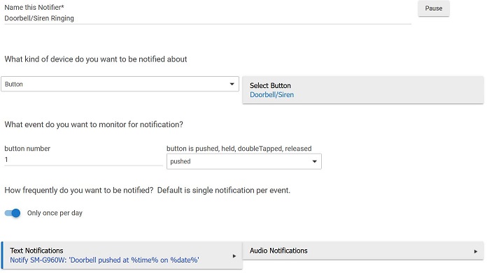 Aeotec Doorbell 6 send notifications for button pushed event